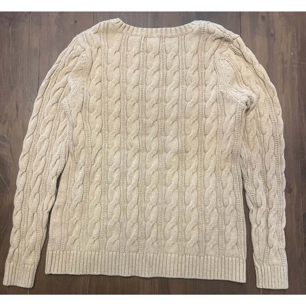 Lands End Drifter Tan Cable Knit Sweater Fisherman Cabin Natural Minimalist‎ - Picture 10 of 10
